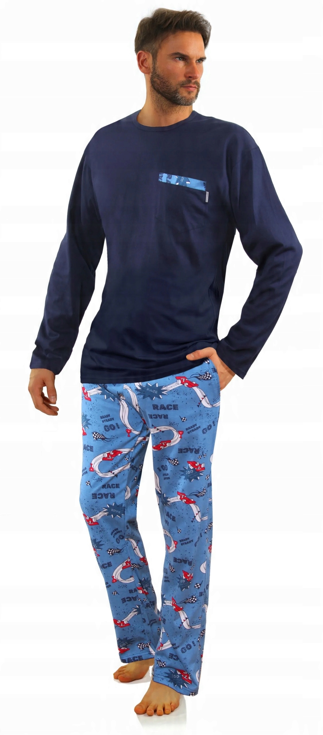 Sesto Senso Pánské dlouhé pyžamo 2660/10 Námořnická Modrá 4XL