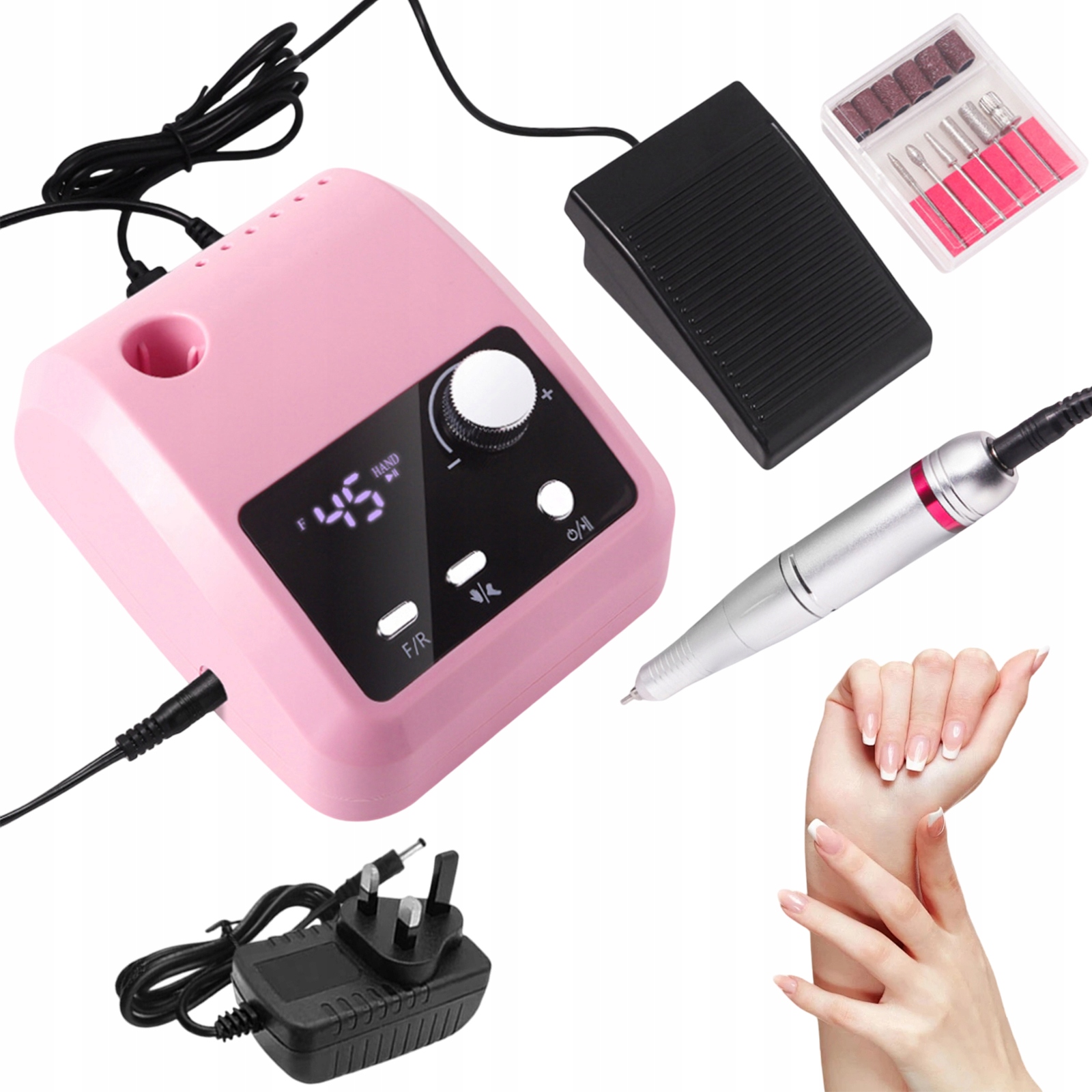 Profesionální Bruska Na Manikúru 45000 Km, Sada S Frézkami, Růžová, 5 V 1