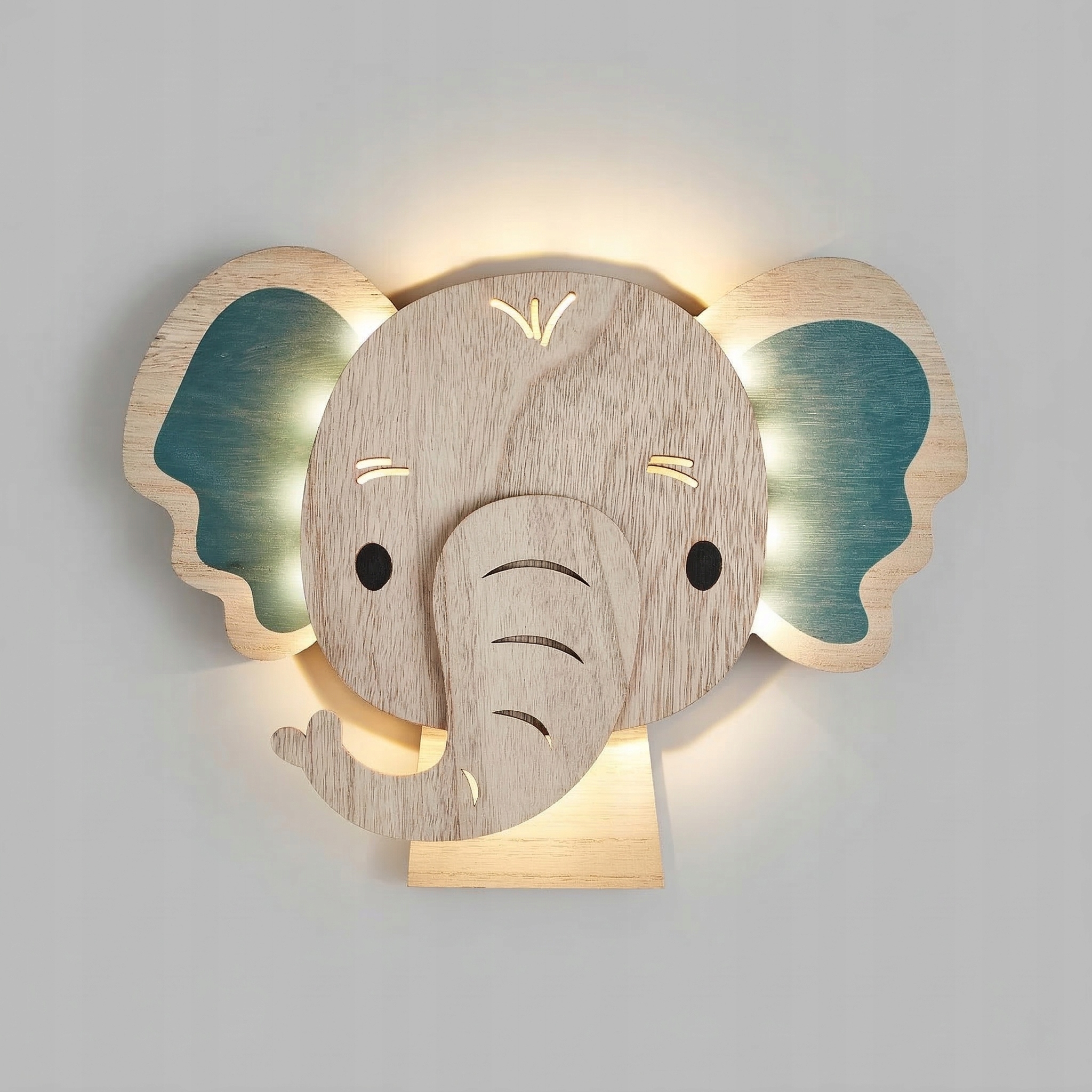 Lampka Ścienna SŁOŃ LED 34 Diody Safari Drewno