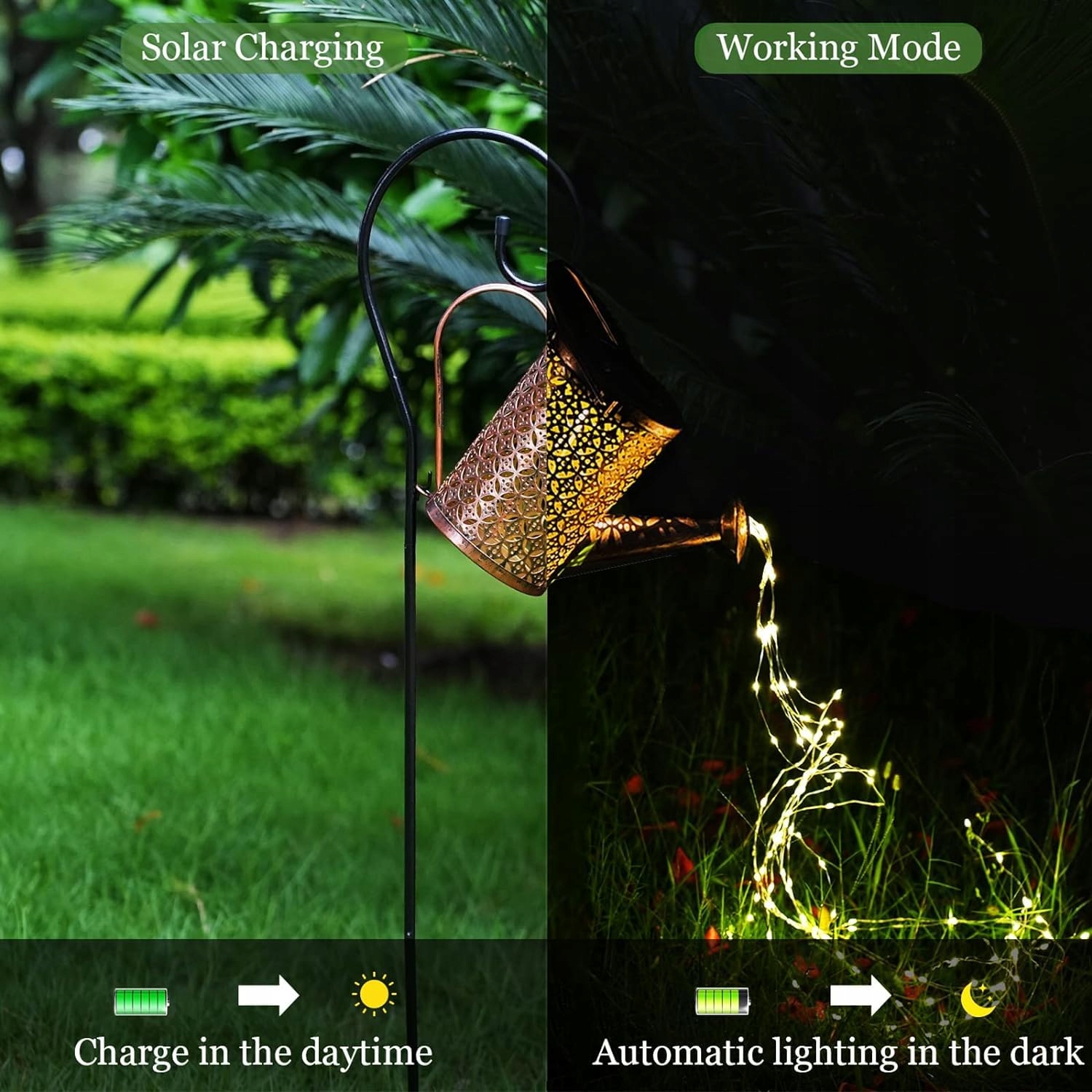 KIZOZO Konewka Solarna z Lampkami LED Ogrodowa IP65 Wodoodporna — miniatura 2