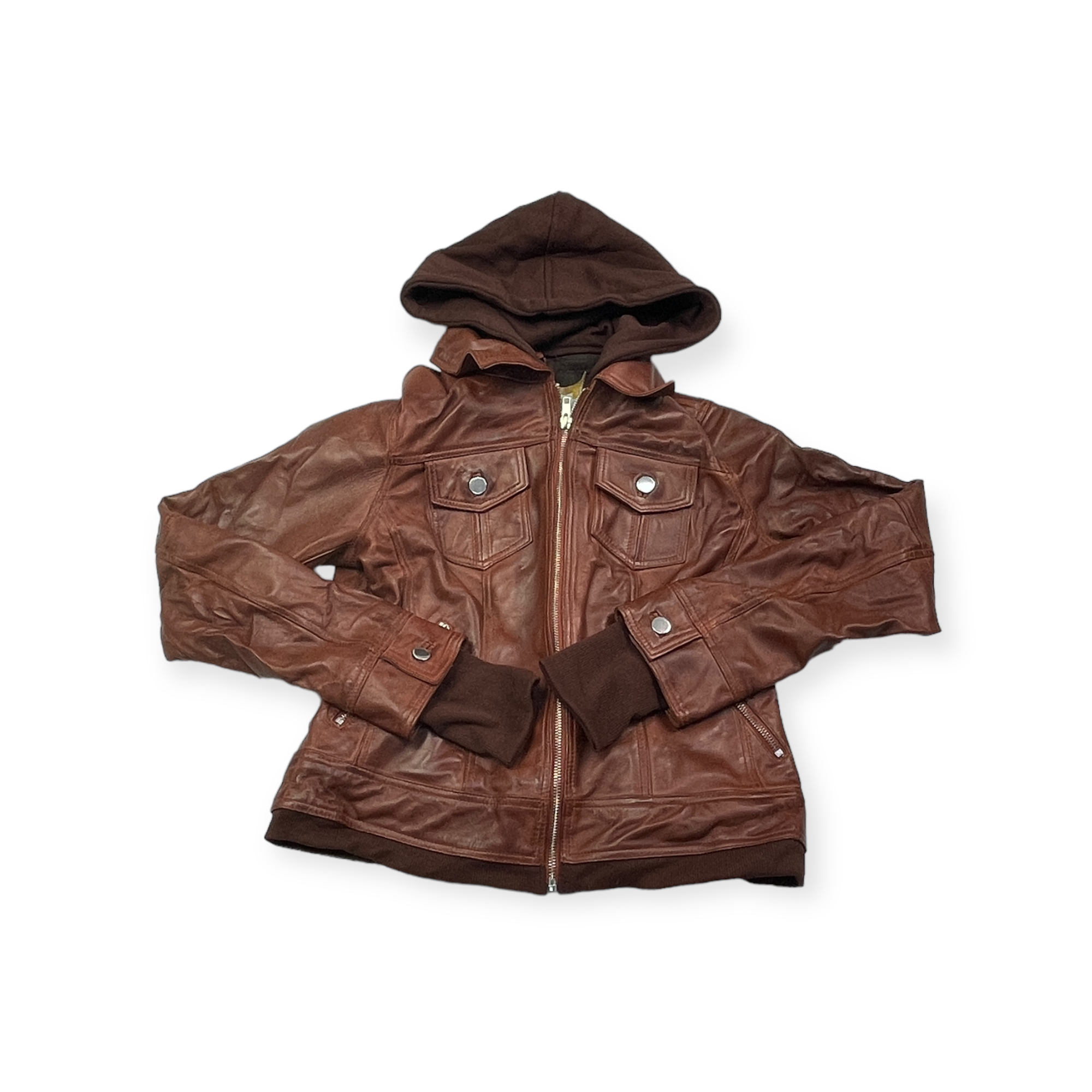 Dámská kožená bunda s kapucí Real Leather S