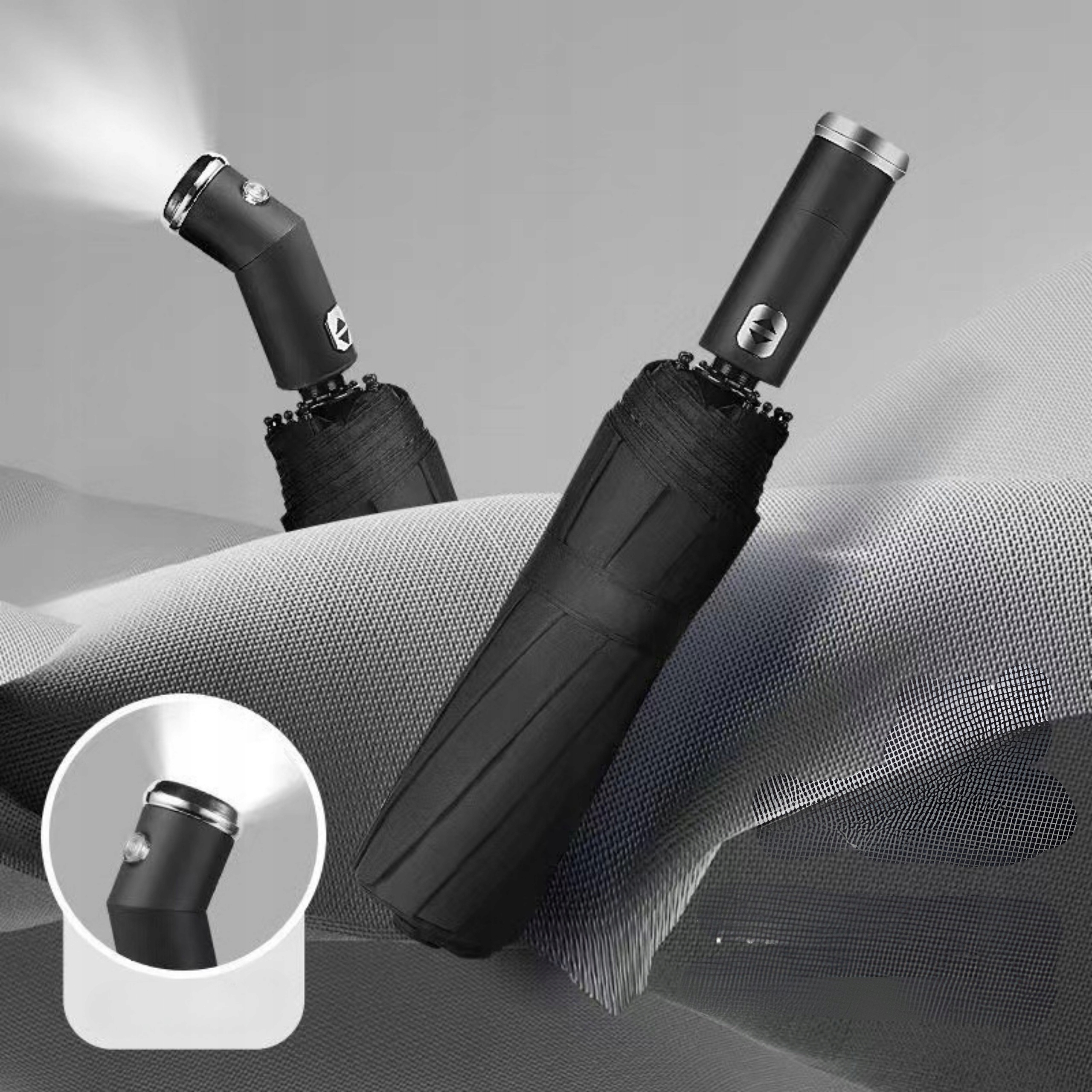 DUŻY PARASOL SKŁADANY AUTOMATYCZNY Z LATARKĄ LED MOCNA PARASOLKA SKŁADANA Model Parasolka składana z latarką led