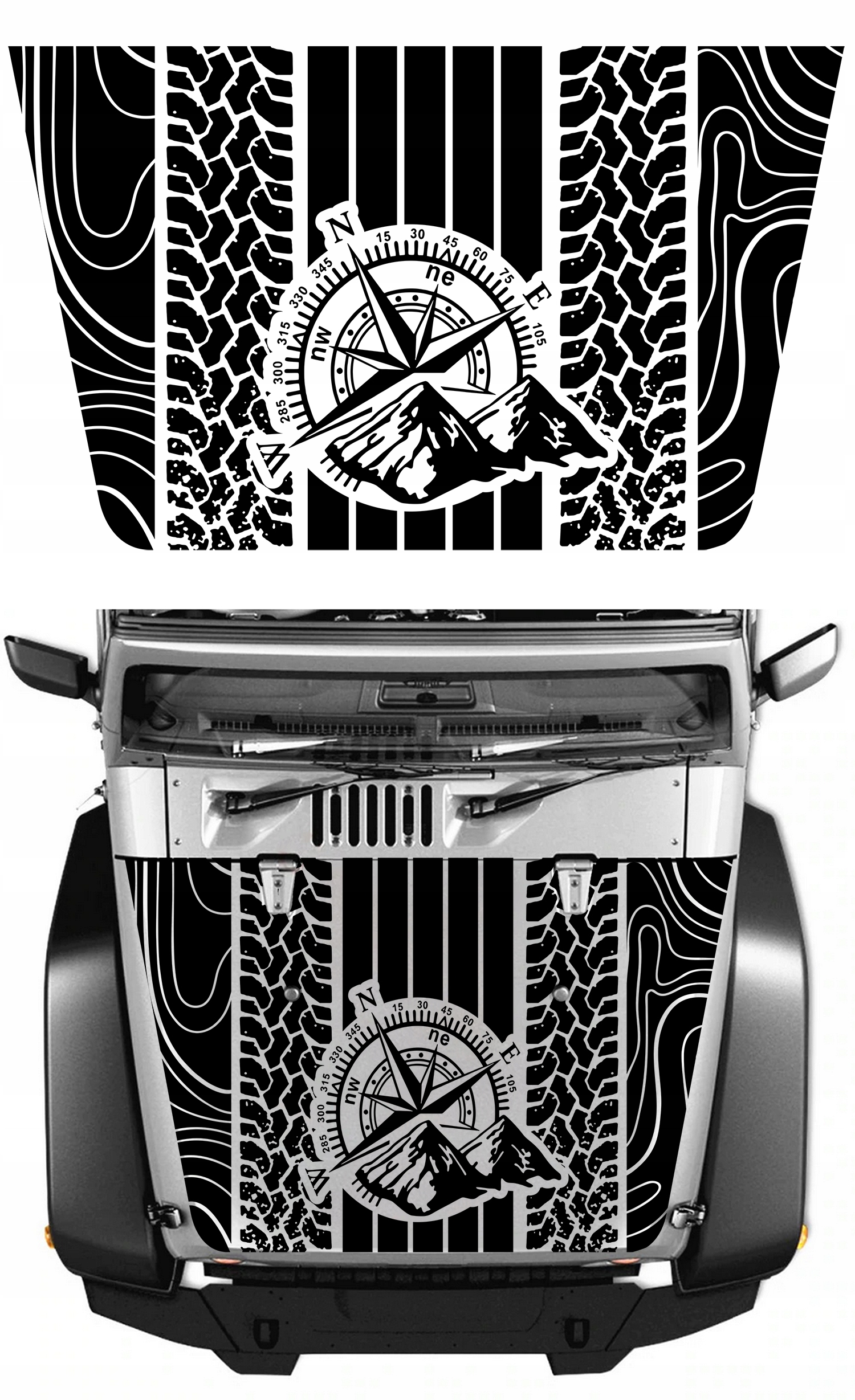 NAKLEJKI NA MASKE JEEP OFF ROAD MOTYW 166X100cm