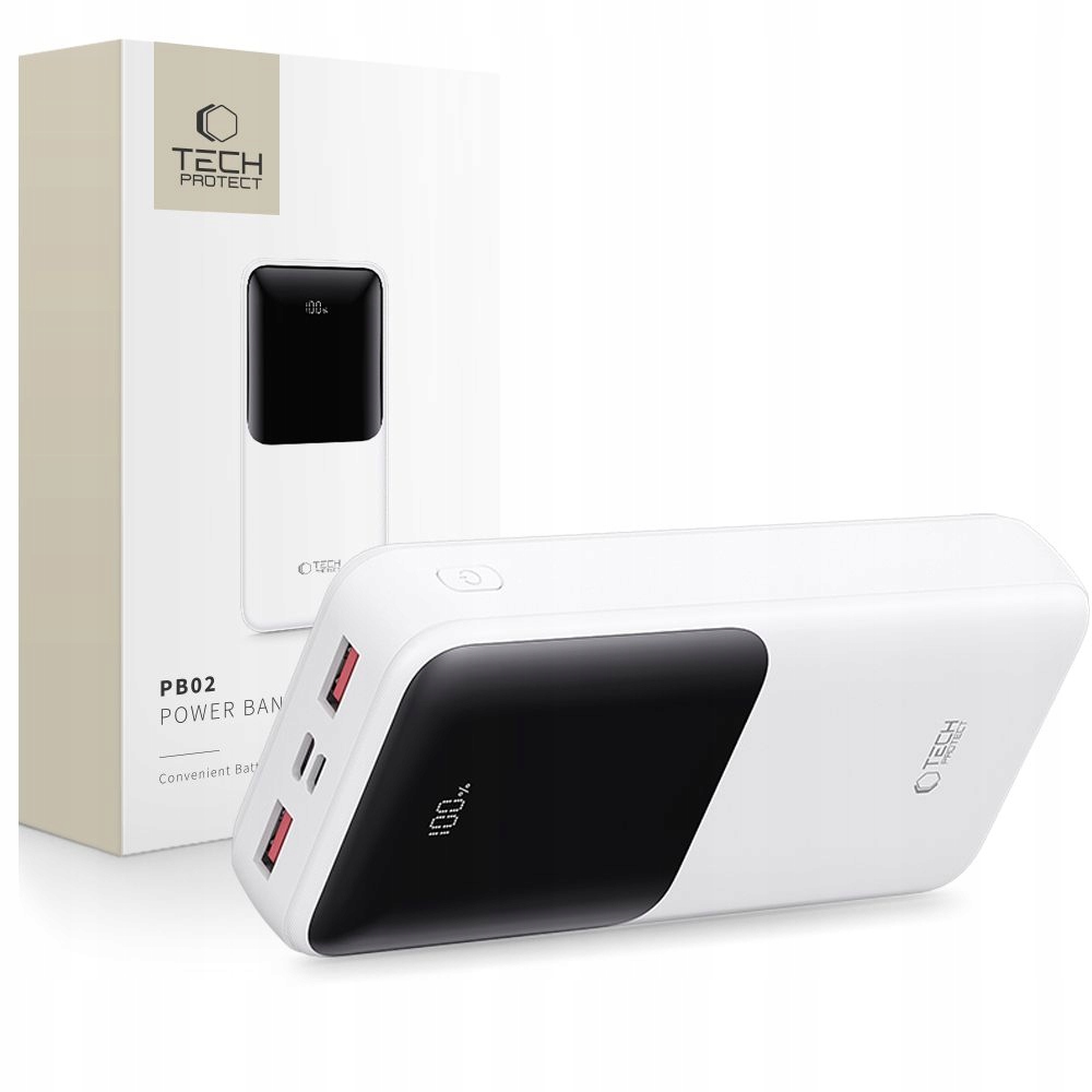 Tech-protect Power Bank PB02 20000MAH Pro Chytré Telefony 22.5W Rychlé Nabíjení