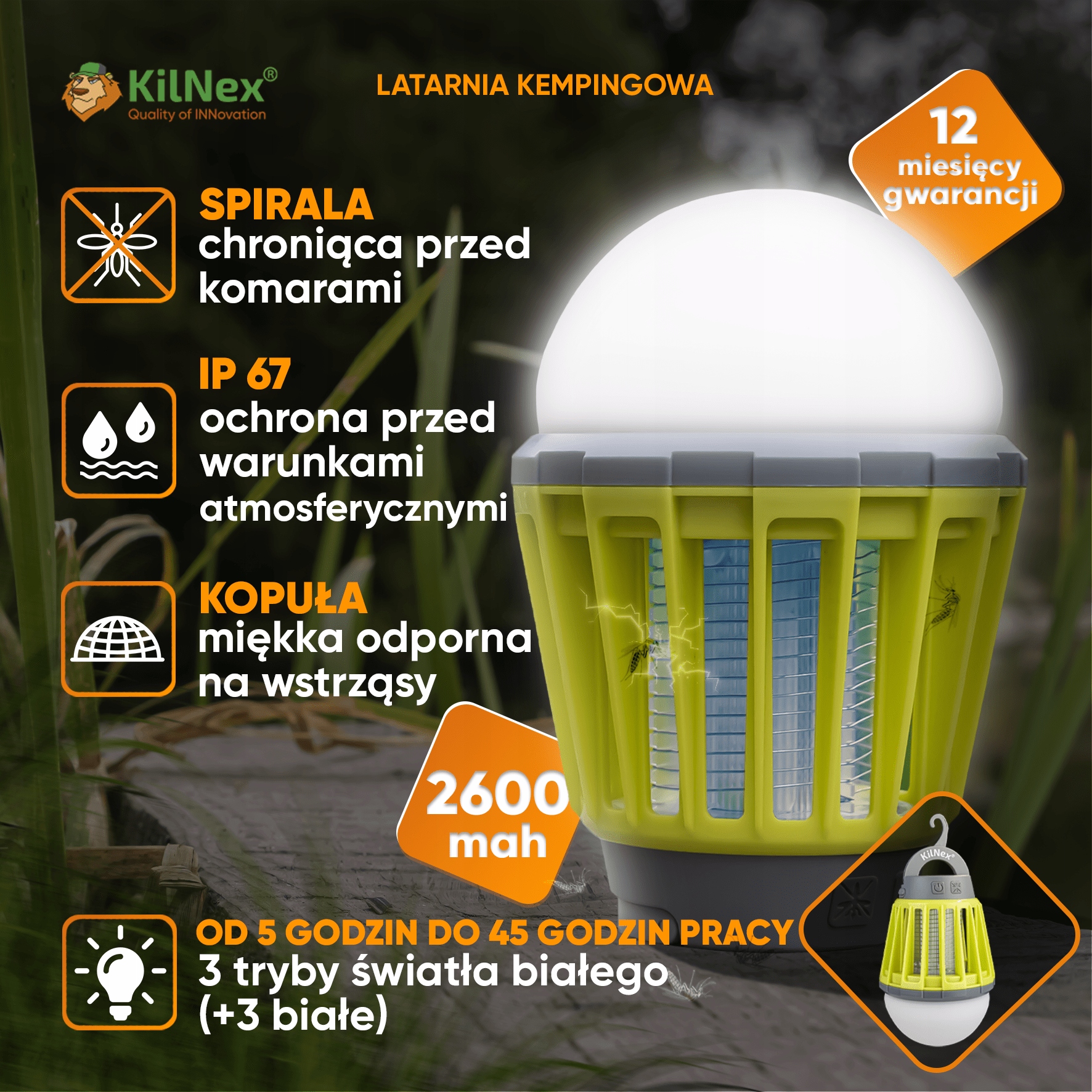 MOCNA LATARKA KEMPINGOWA KILNEX 2600 MAH (IP 67) Źródło światła LED