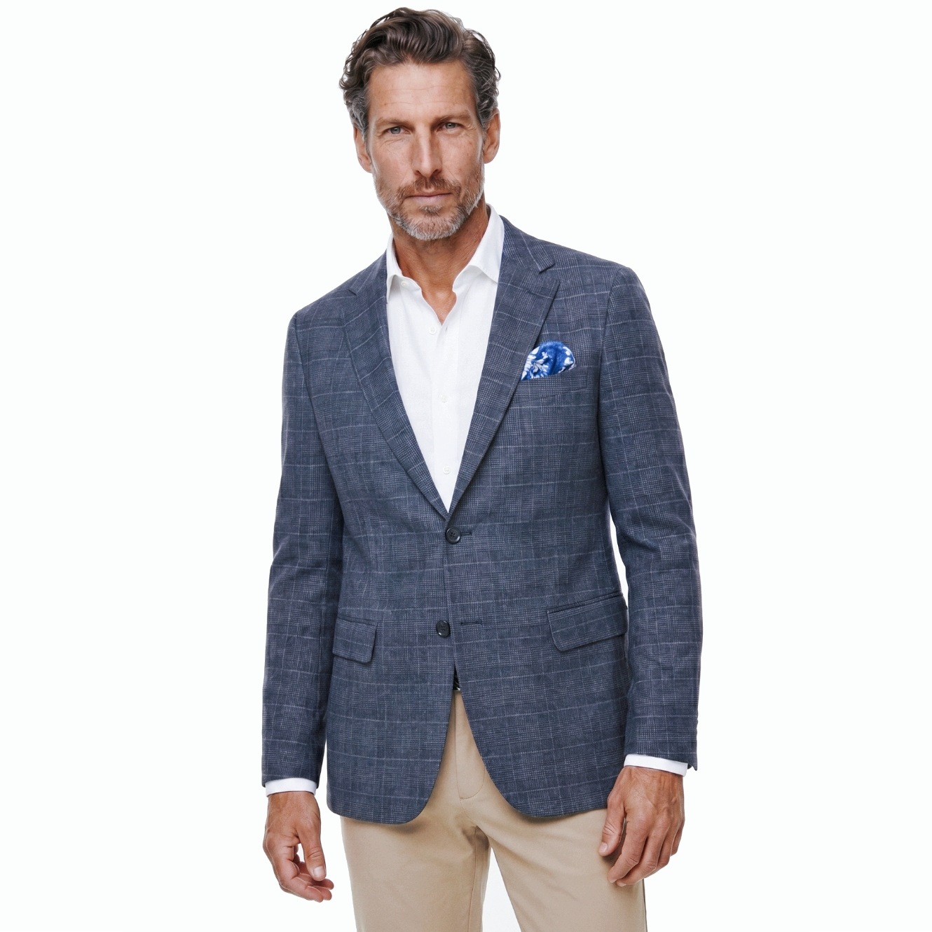 Granatowa marynarka męska w drobną kratkę Slim Fit Pako Lorente roz. 62