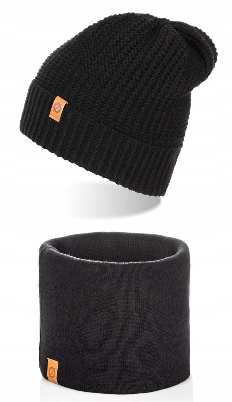 

Czarny Komplet Męski Zimowy Komin Czapka Modna