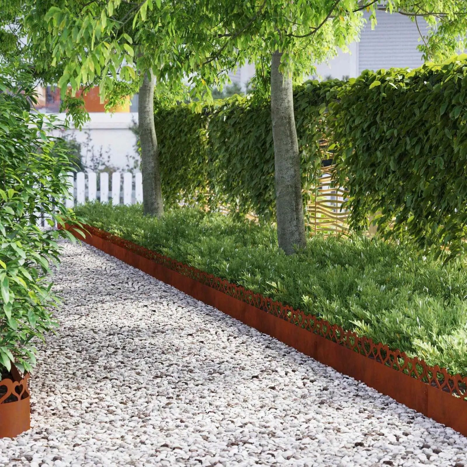 vidaXL Obrubníky trávníku 20 pcs Rezavá 103 x 0,05 x 22 cm