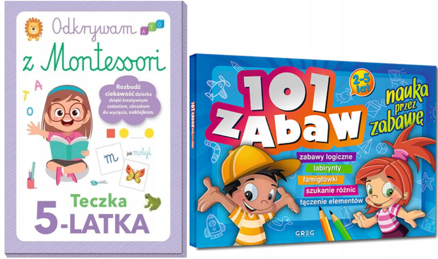KSIĄŻKI EDUKACYJNE 5-LATKA TECZKA MONTESSORI + 101 ZABAW PRZEZ NAUKĘ