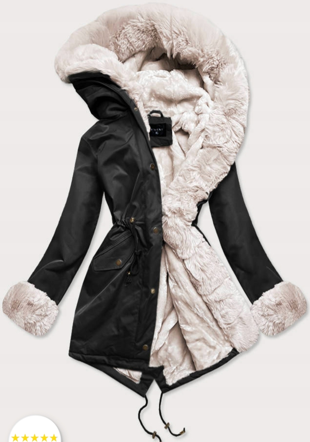 Zimní Parka Na Kožešině B530 Černá-ecru XL