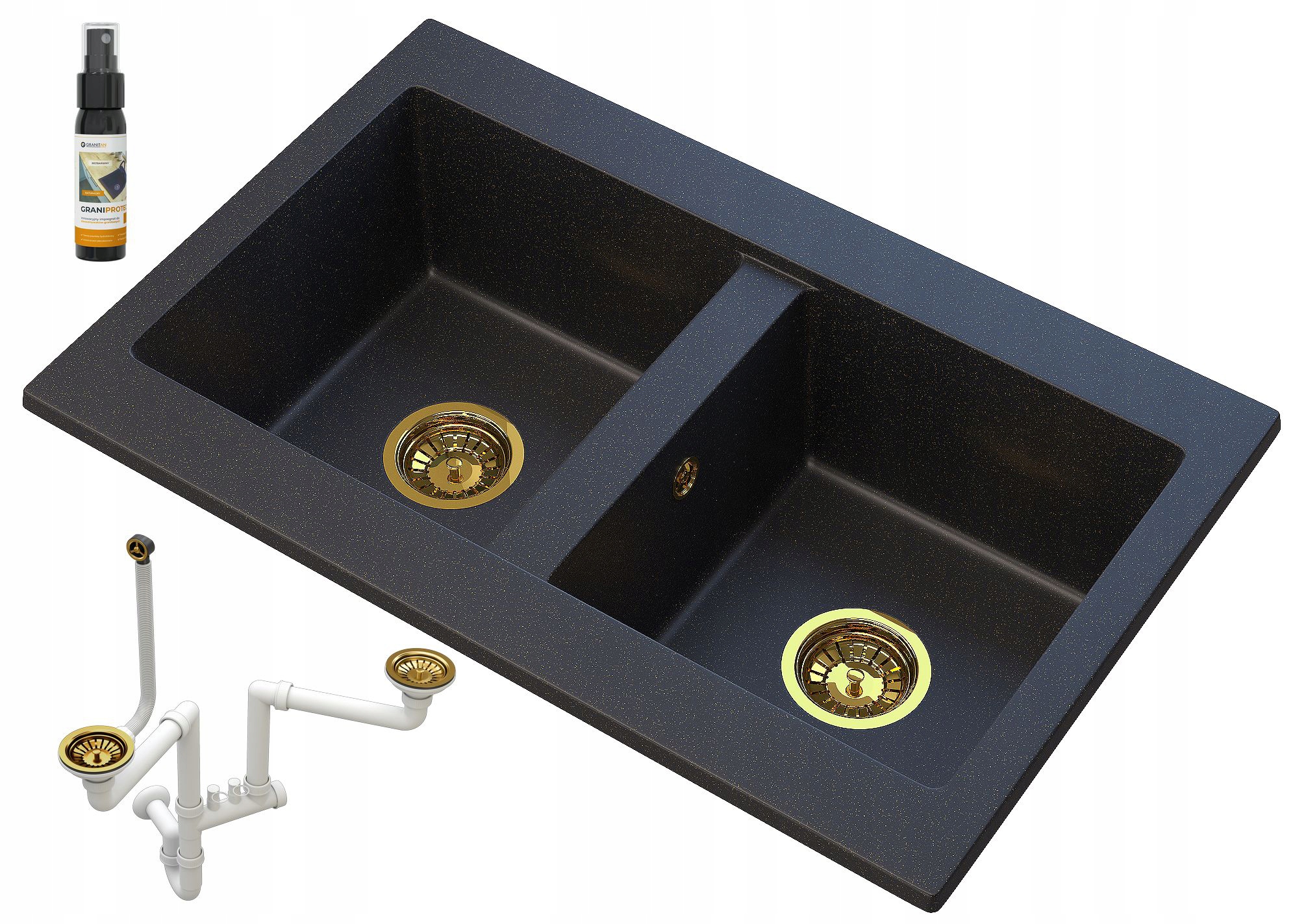 Černý Granitový dřez S Částečkami Zlatého