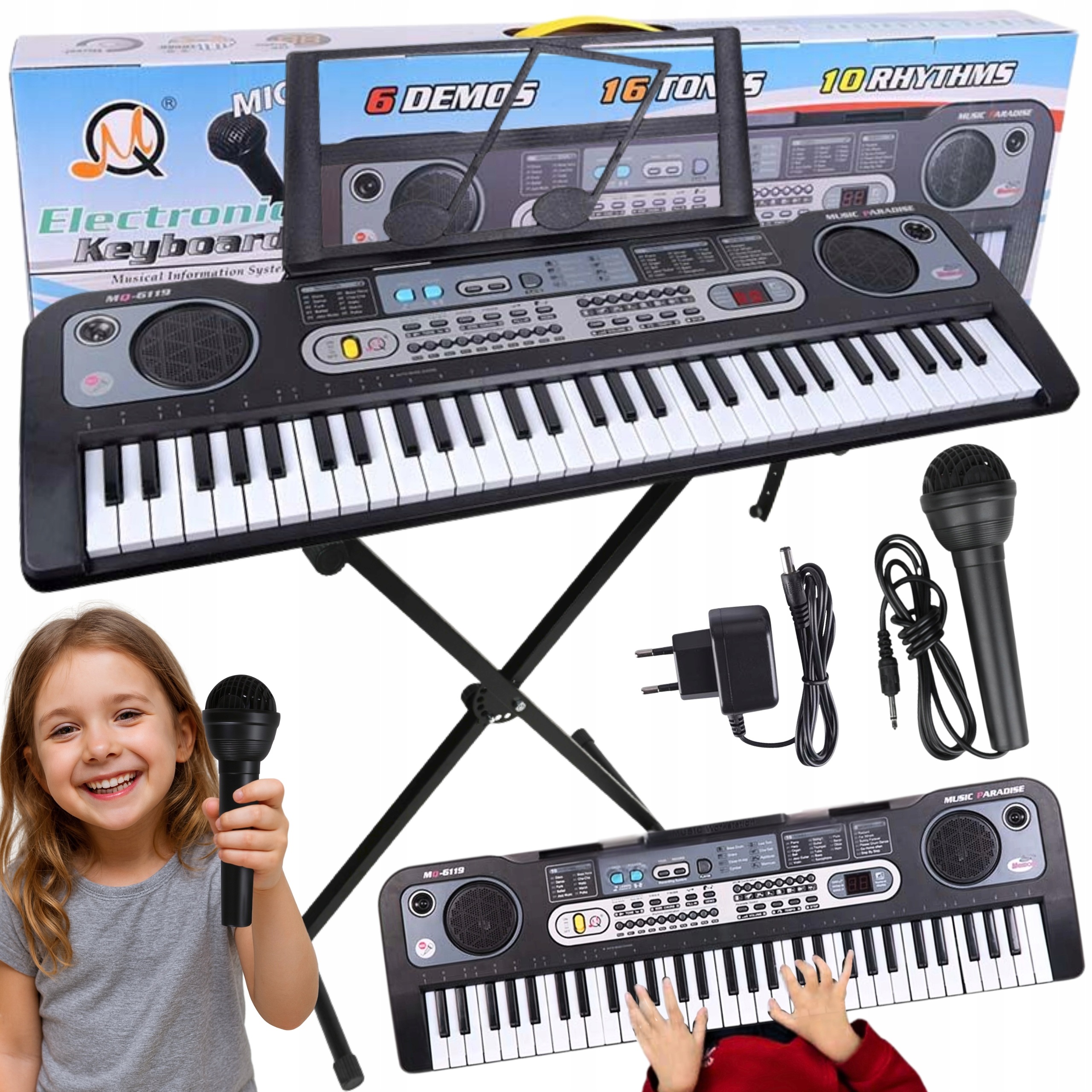 Zestaw Keyboard Pianino Organy 61KL Dla Dzieci Do Nauki Mikrofon Statyw