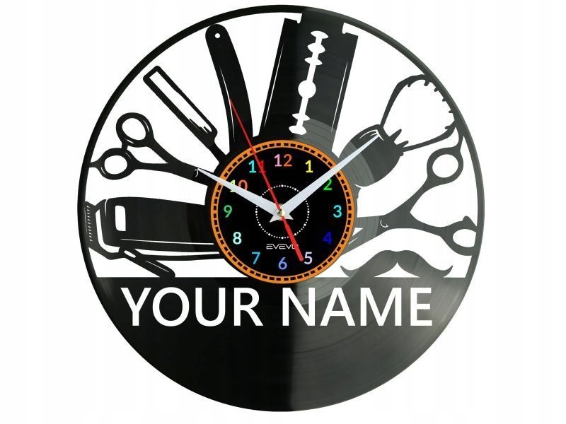 Barber Shop Vaše jméno Nástěnné hodiny Vinylová deska Moderní Dárek