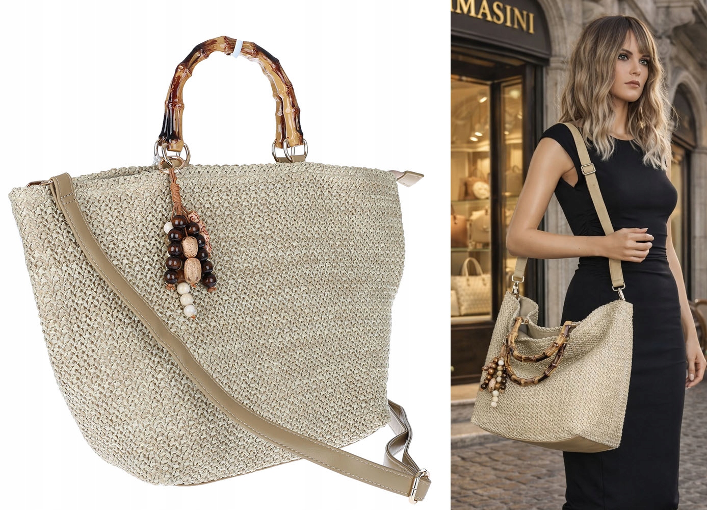 Dámská kabelka Taška Shopper Velká prostorná kabelka přes rameno N2912 Béžová