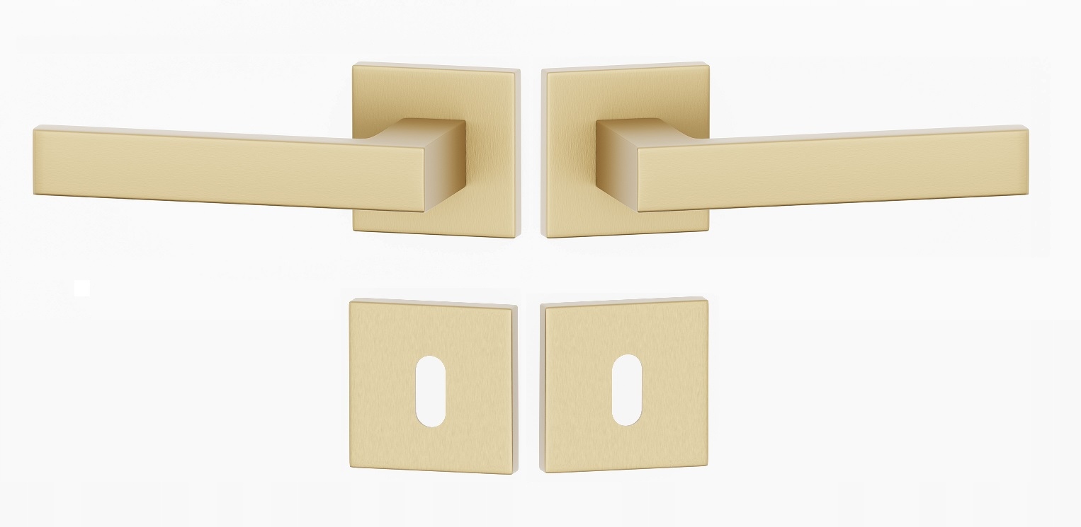 klika na dveře komplet rozety klíč Ergo II čtvercová zlatá matná II. jakost