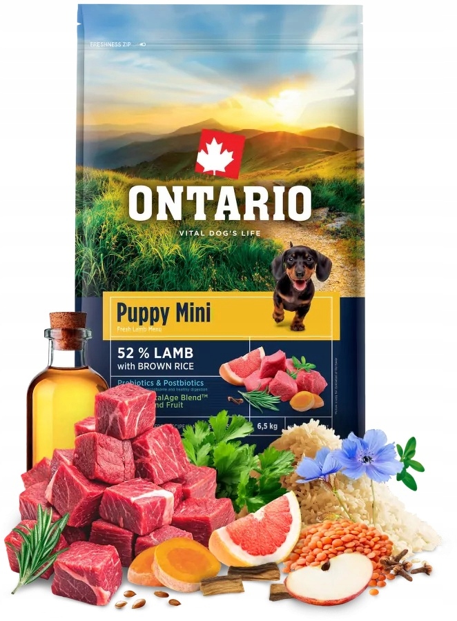 Levně Krmivo pro štěňata Ontario 6,5 kg Puppy Mini Lamb