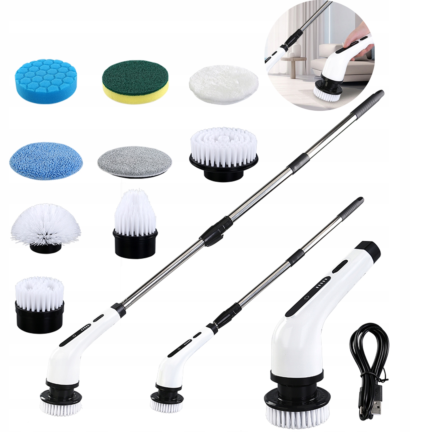 Levně Elektrický Rotační Kartáč 9V1 Pro Čištění Úklidu A Drhnutí Usbc