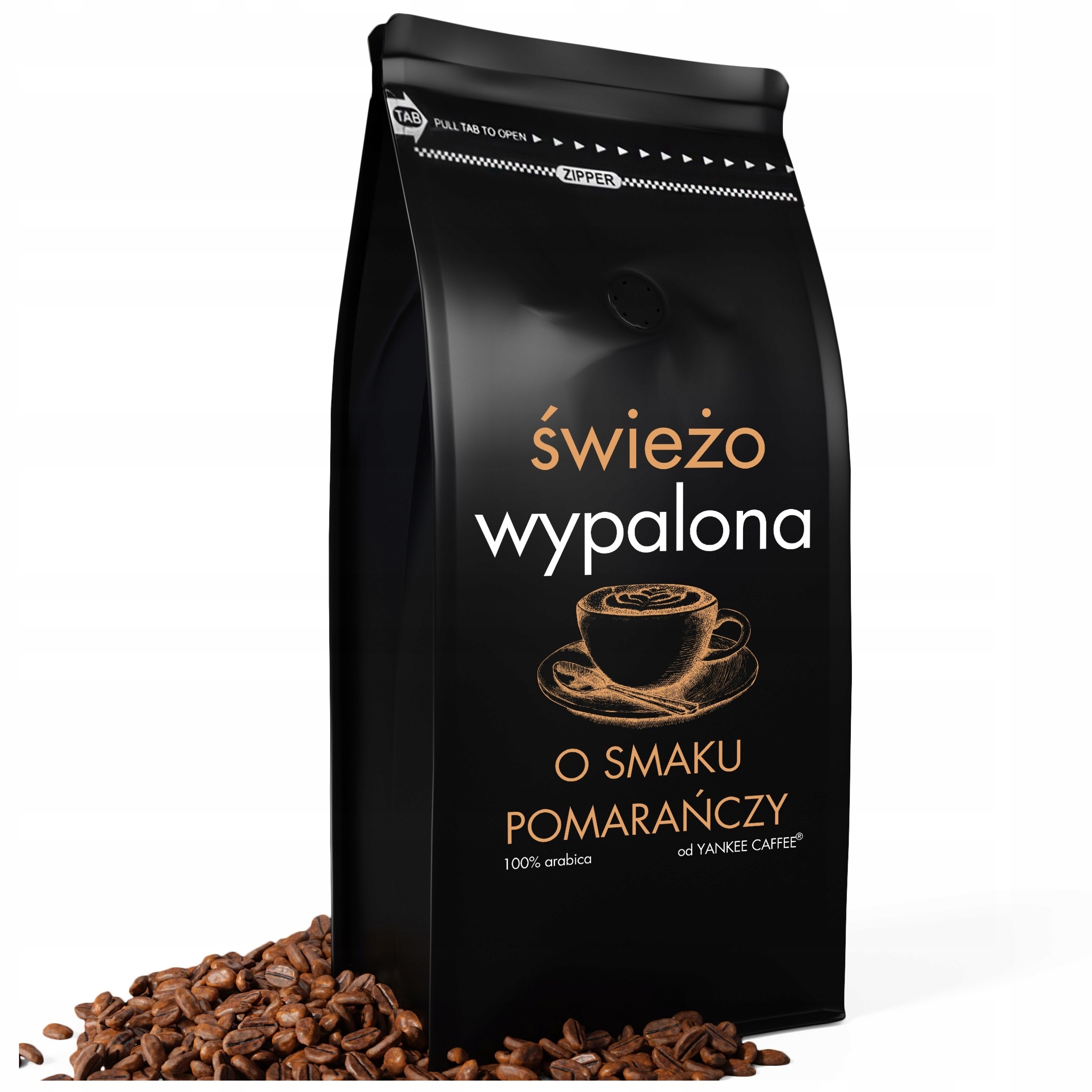 Levně Káva zrnková 1kg Čerstvě Pražená 100% Arabica ochucená Pomerančová
