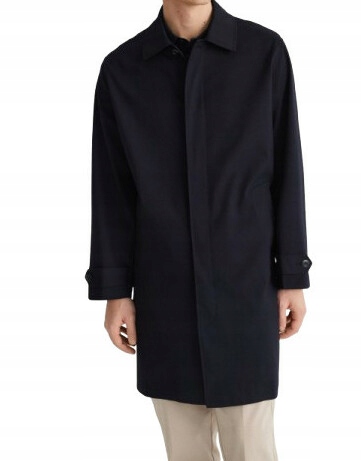 Tmavě Modrý Klasický Hladký Jednoduchý Zapínací Kabát Knoflíky Reserved L