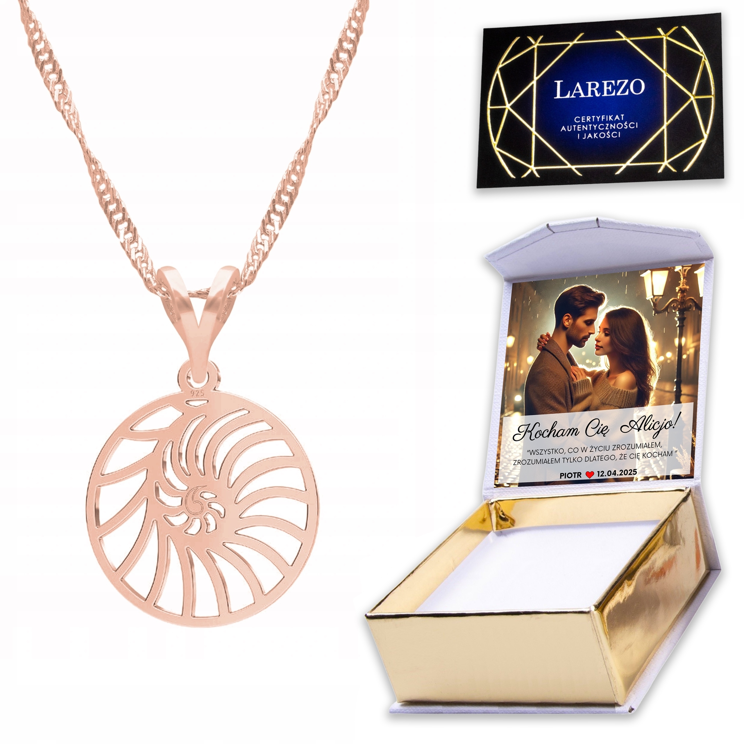 Pozlacený náhrdelník 925 s mušličkou Muszla Skorupa Muszla Poklad Potisk