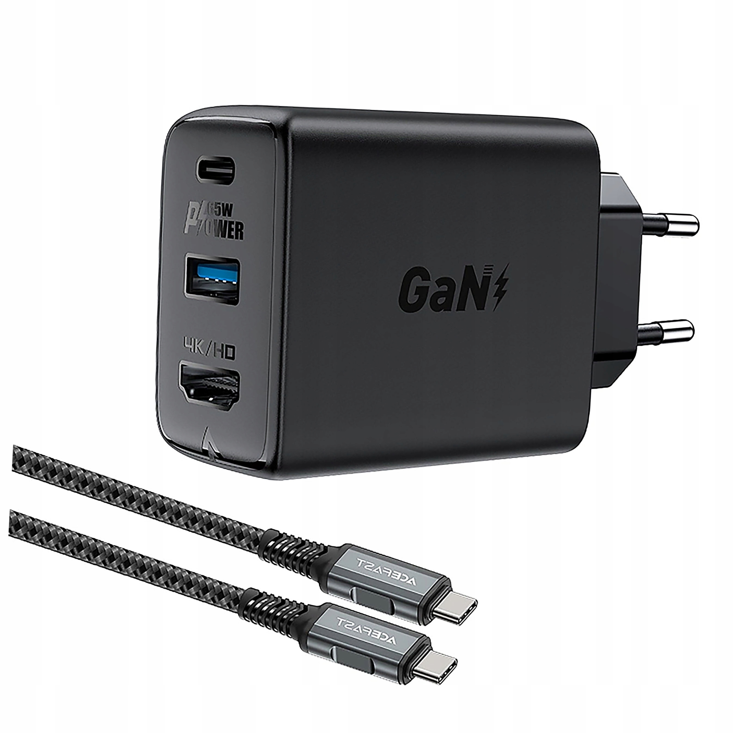 Ładowarka GaN Acefast A17 65W Usb-c Usb-a, adapter Hdmi 4K 60Hz kabel