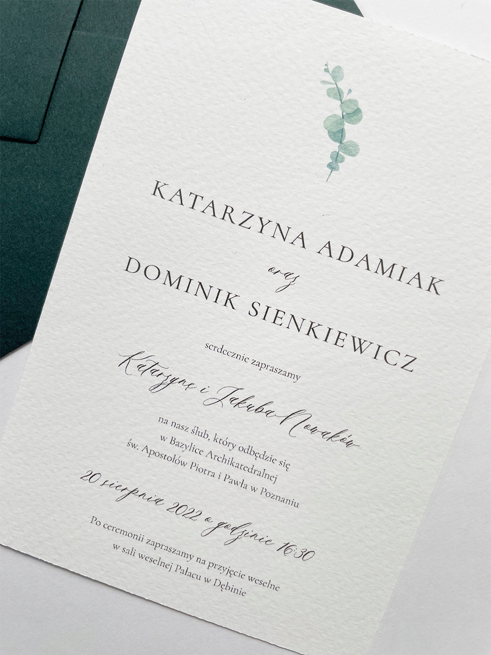 Minimalistyczne zaproszenie ślubne z EUCALIPTUSEM