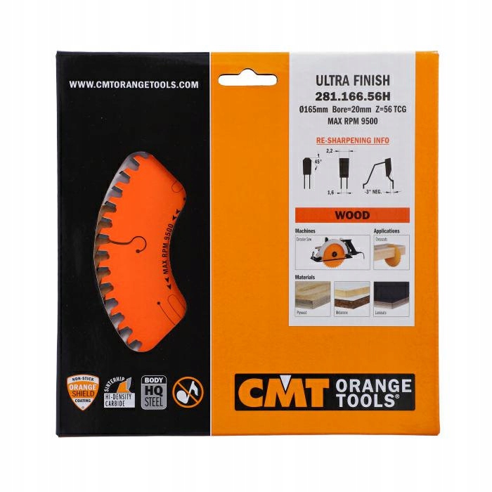 281.166.56H Piła Hm D=165 F=20 Z=56 K/P=2.2/1.6 Tcg -3 kąt Neg