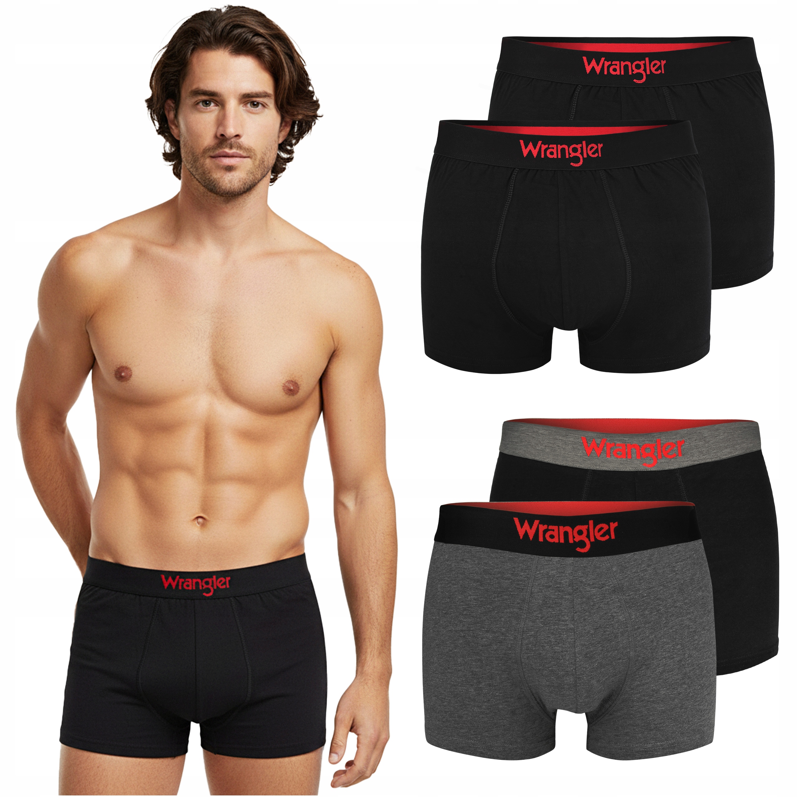 Wrangler Zestaw Bokserki Męskie 22055 Czarny Szary Bawełna 4 pak Roz. XL
