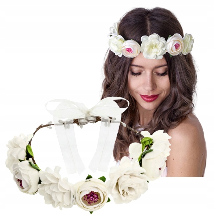 

Wianek Biały Kwiaty Opaska Wieczór Panieński Boho