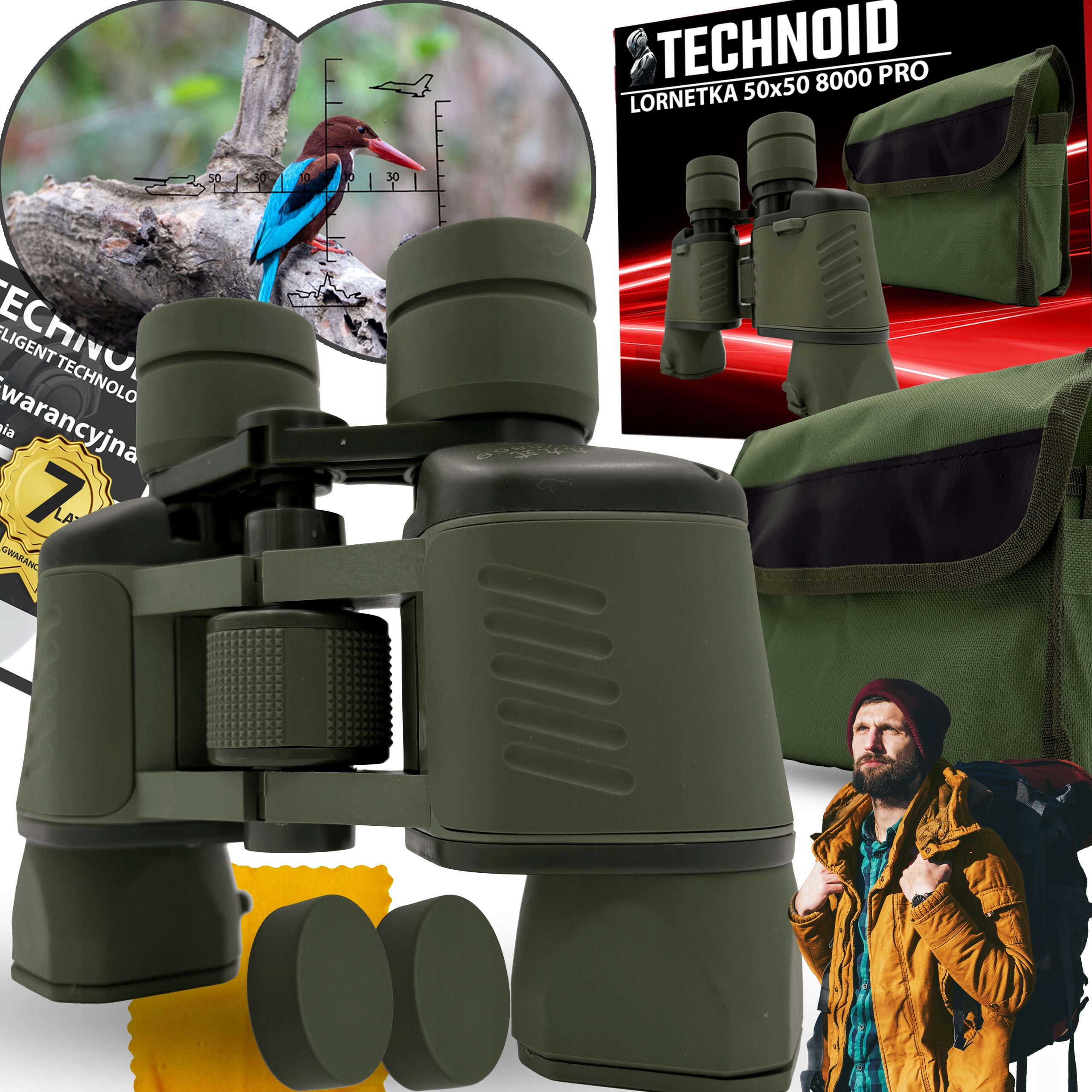 LORNETKA WOJSKOWA MILITARNA MYSLIWSKA ZOOM 50x50 ZASIĘG 8000m PANCERNA ETUI