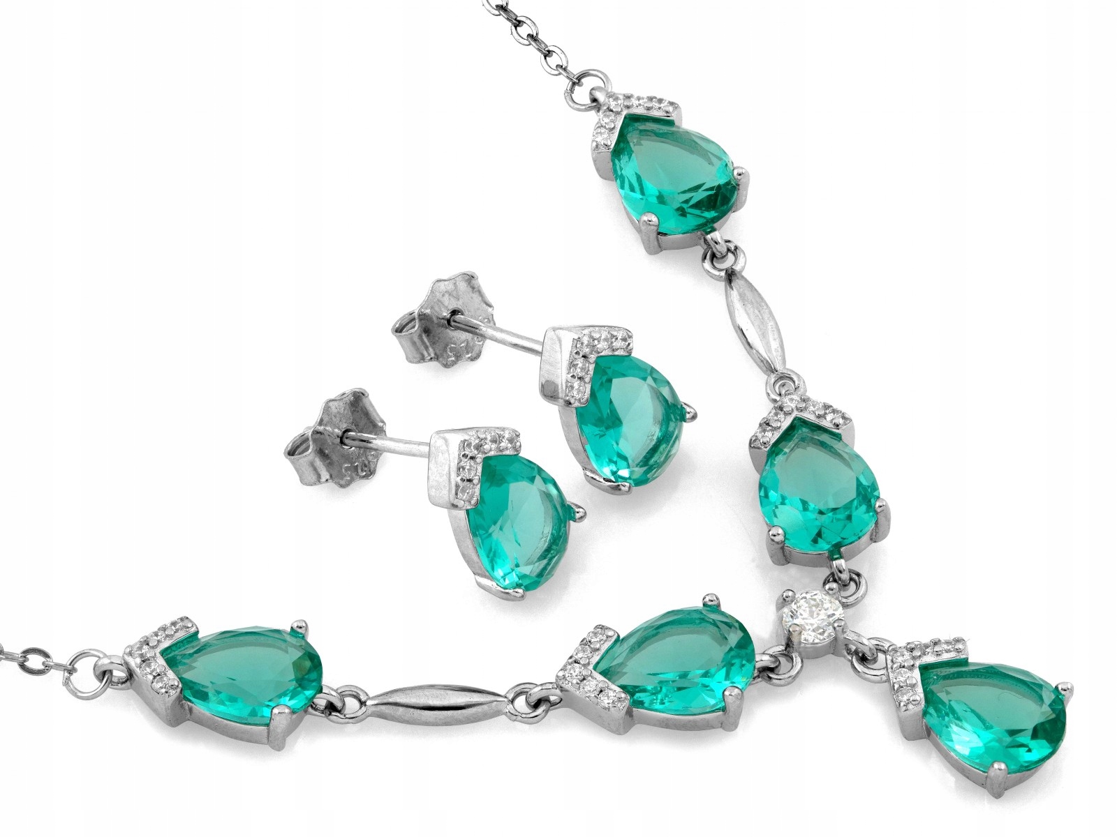 Stříbrný náhrdelník a kolíčky s azurovými kameny, komplet 925 jako dárek