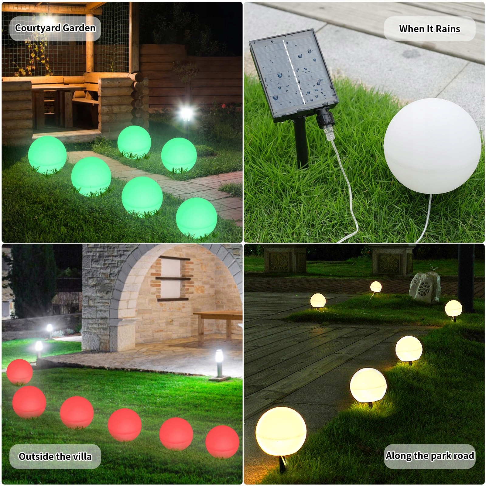 SOLARLAMPY OGRODOWE LED 6 SZTUK KULE SOLARNE ZMIENIAJĄCE KOLORY WODOODPORNE — miniatura 6