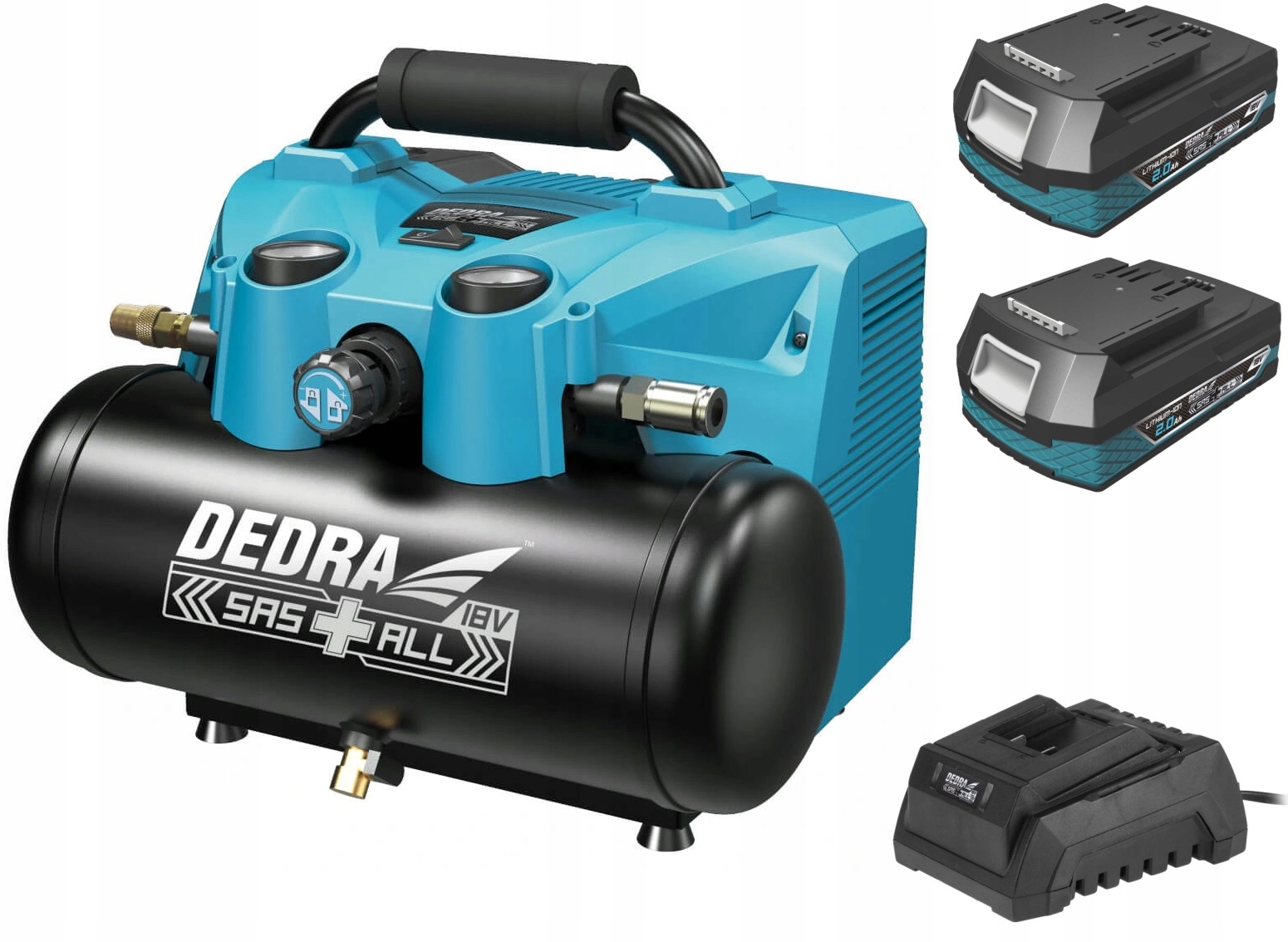 KOMPRESOR AKUMULATOROWY 6L DEDRA + 2x18V 2Ah 7077V