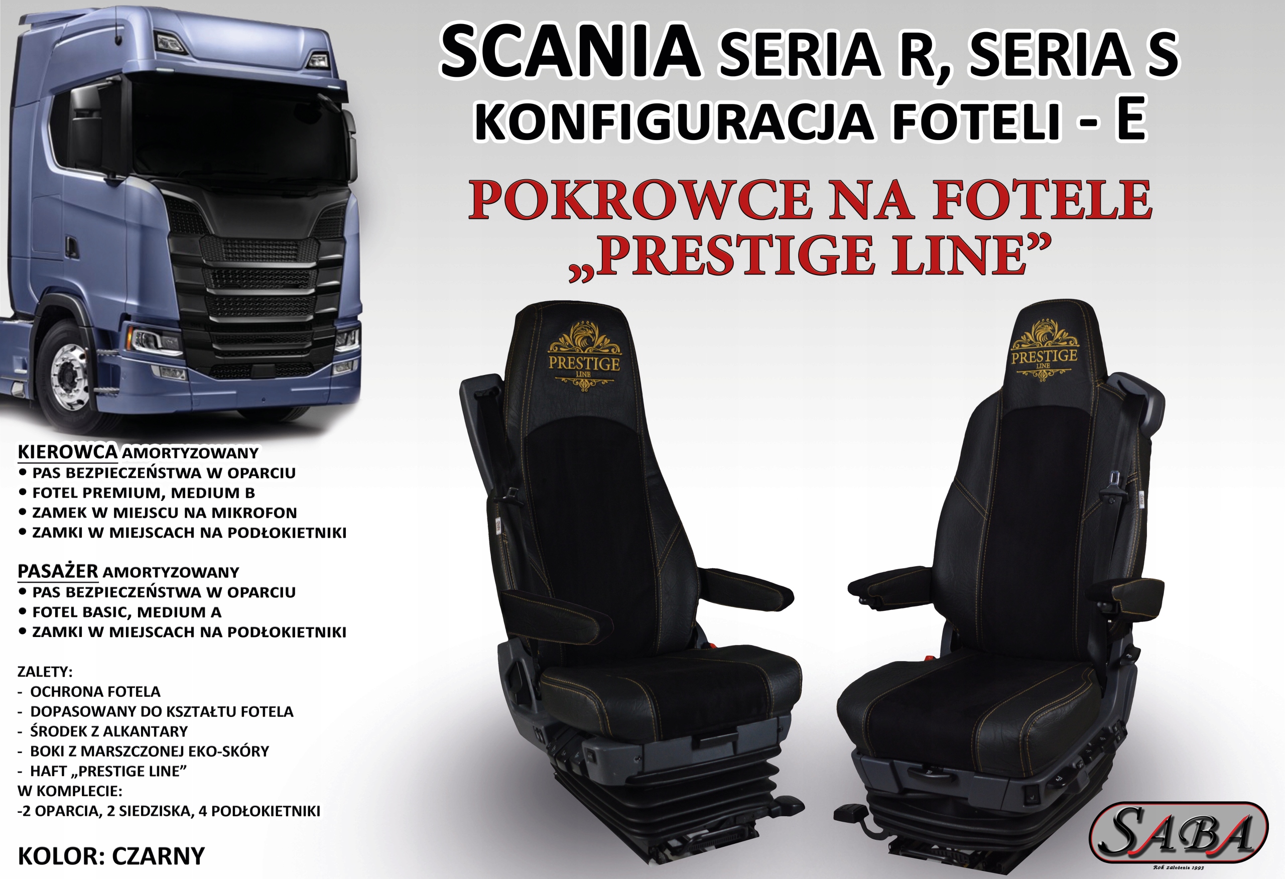 Pokrowce na fotele PRESTIGE LINE SCANIA SERIA R, S Producent inny