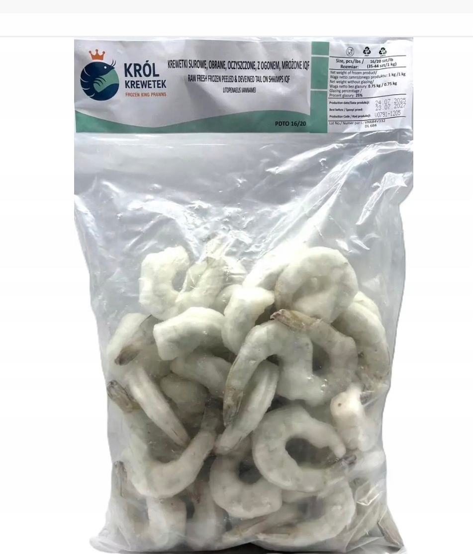 Levně Královské krevety 16/20 syrové, mražené, oloupané, s ocáskem, velmi velké, 1 kg