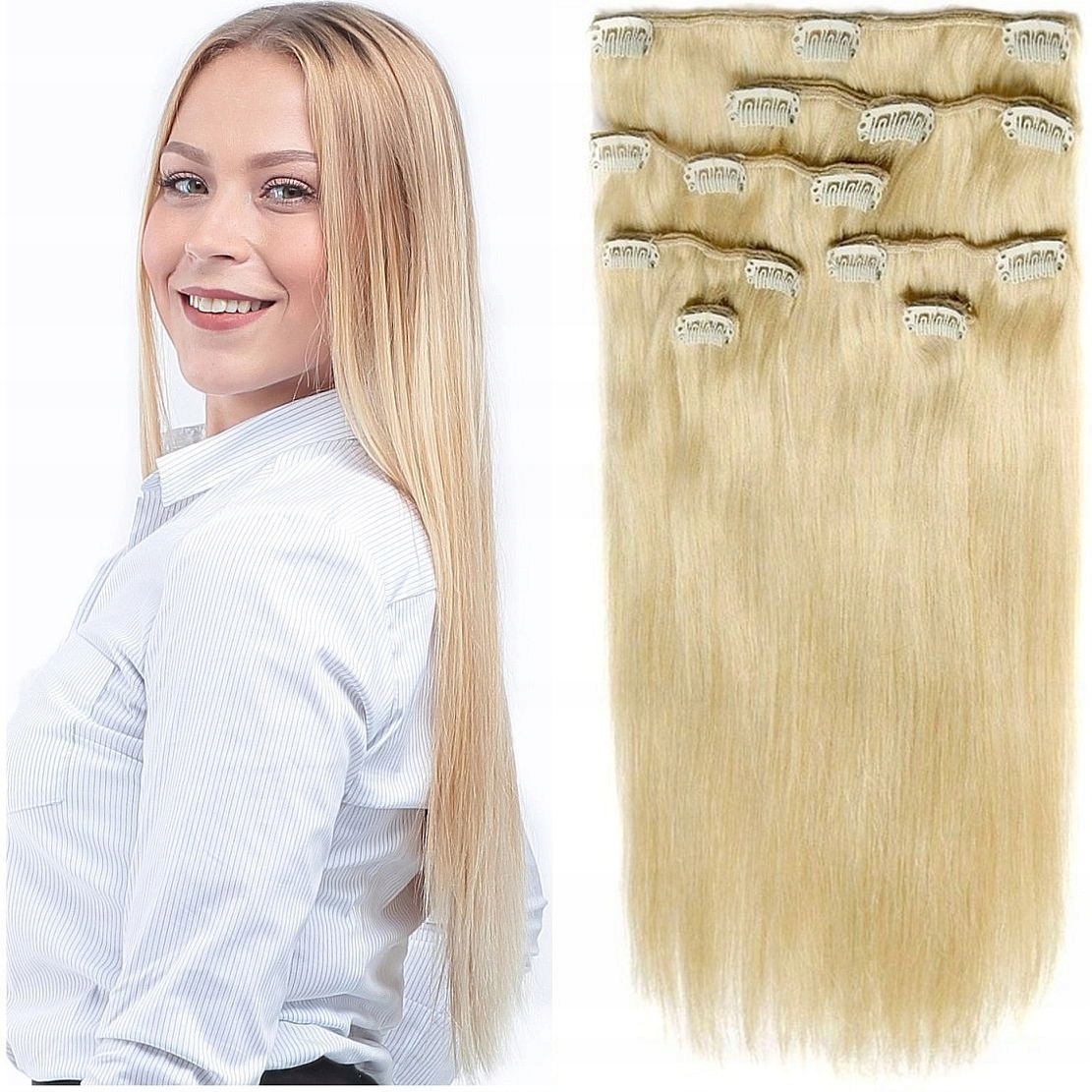 Příčesek Do Vlasů Přírodní 40 CM 115 G Clip-in Sada 8 Pásků světle blond 22