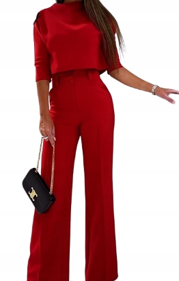 MD elegantní dámský komplet halenka kalhoty zvony Červená S