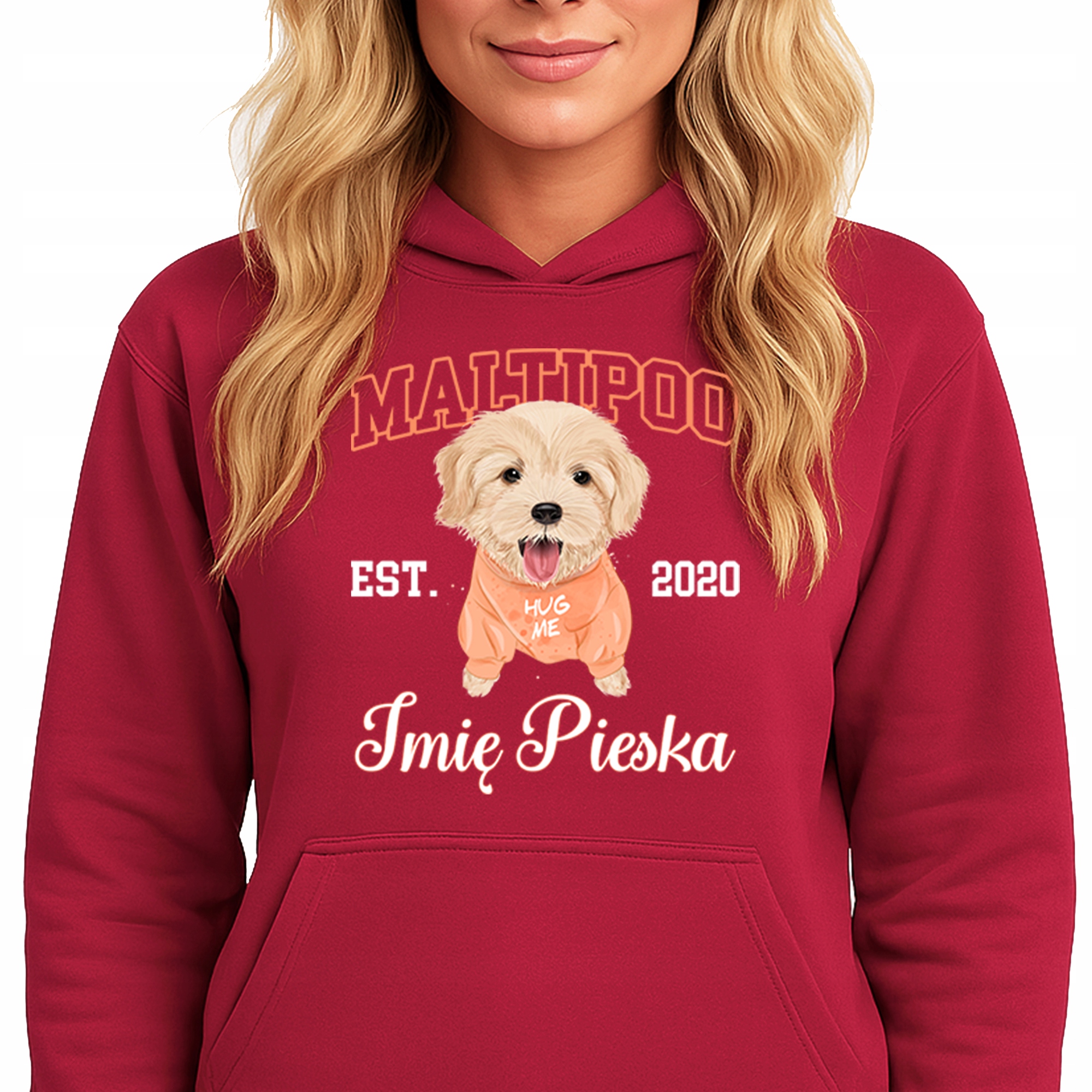 Mikina S Kapucí Červená Hoodie Maltipoo Jméno pejska S