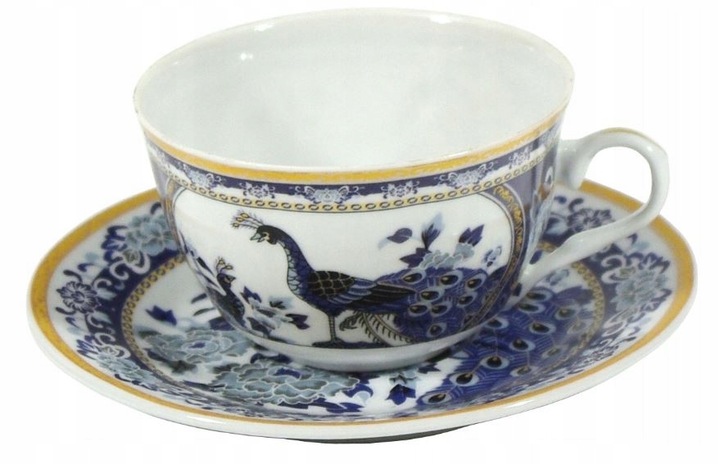 Zestaw 2 FILIŻANKI+ 2 SPODKI PAW NIEBIESKI W PUDEŁKU Zawartość zestawu Filiżanka Spodek