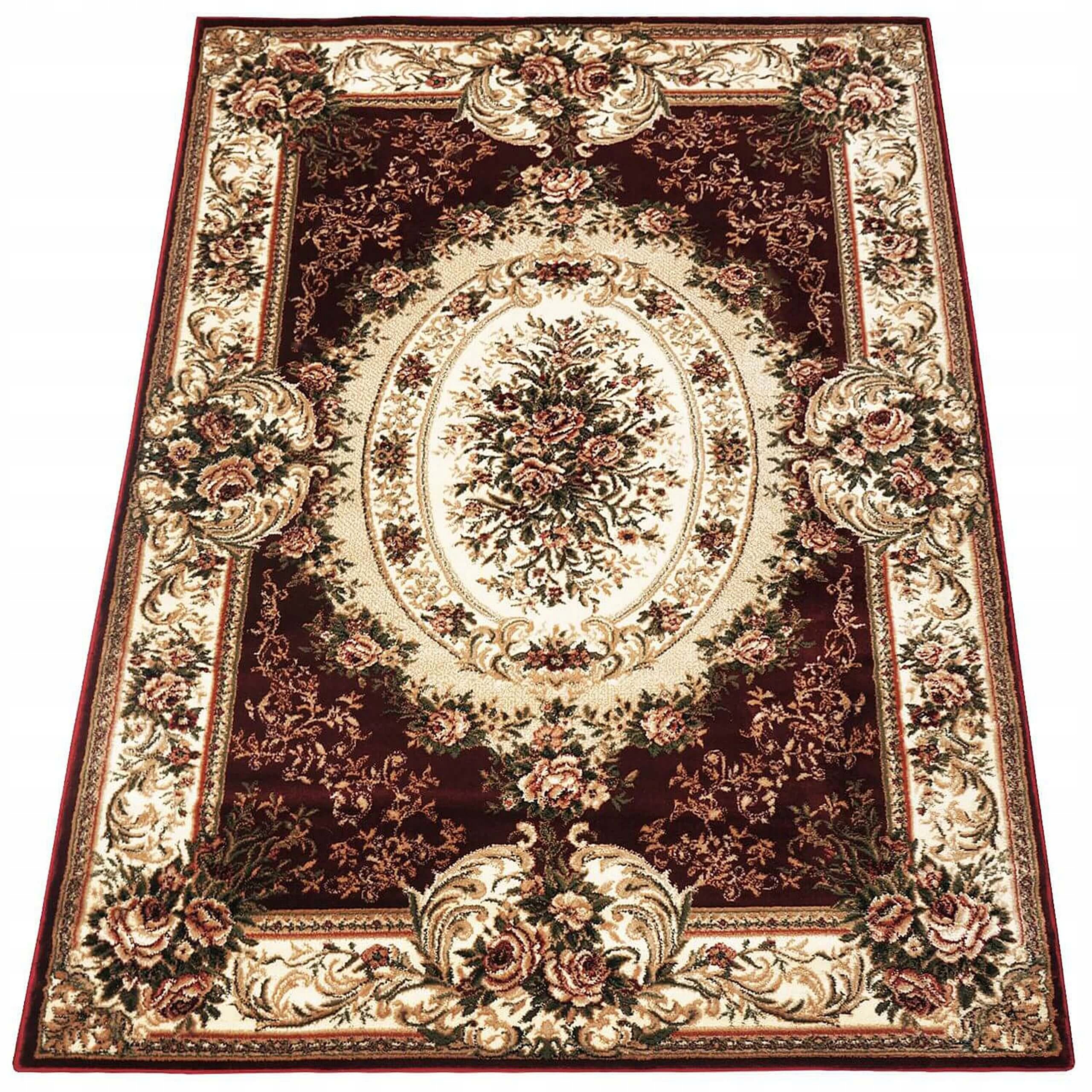 Dywan tradycyjny do salonu 300x400 cm klasyczny roślinny czerwony beżowy