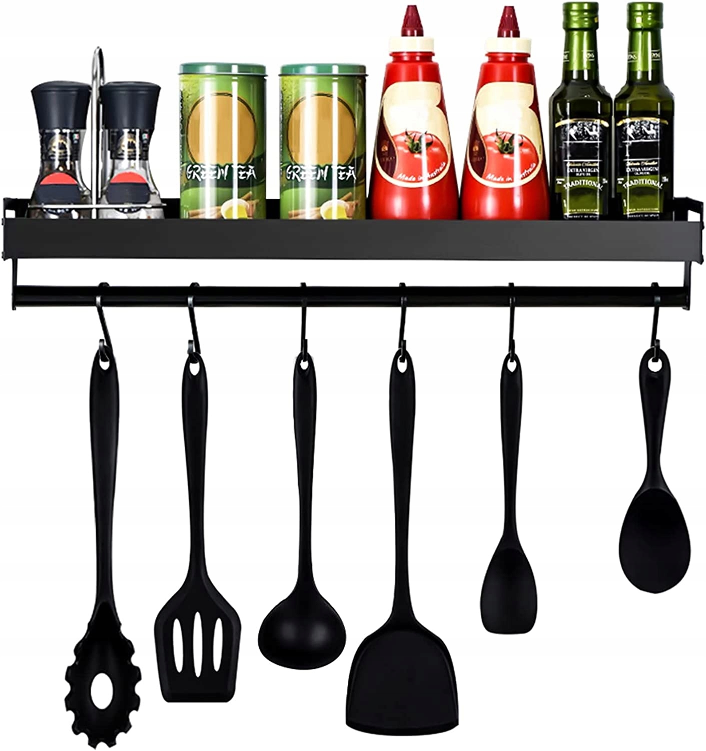 

Czarna Półka Do Kuchni Z Haczykami Loft