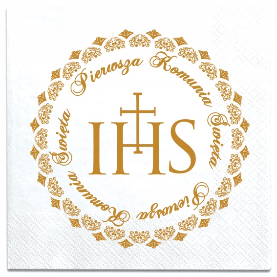 SERWETKI PIERWSZA KOMUNIA ŚWIĘTA IHS Komunijne Białe ZŁOTO