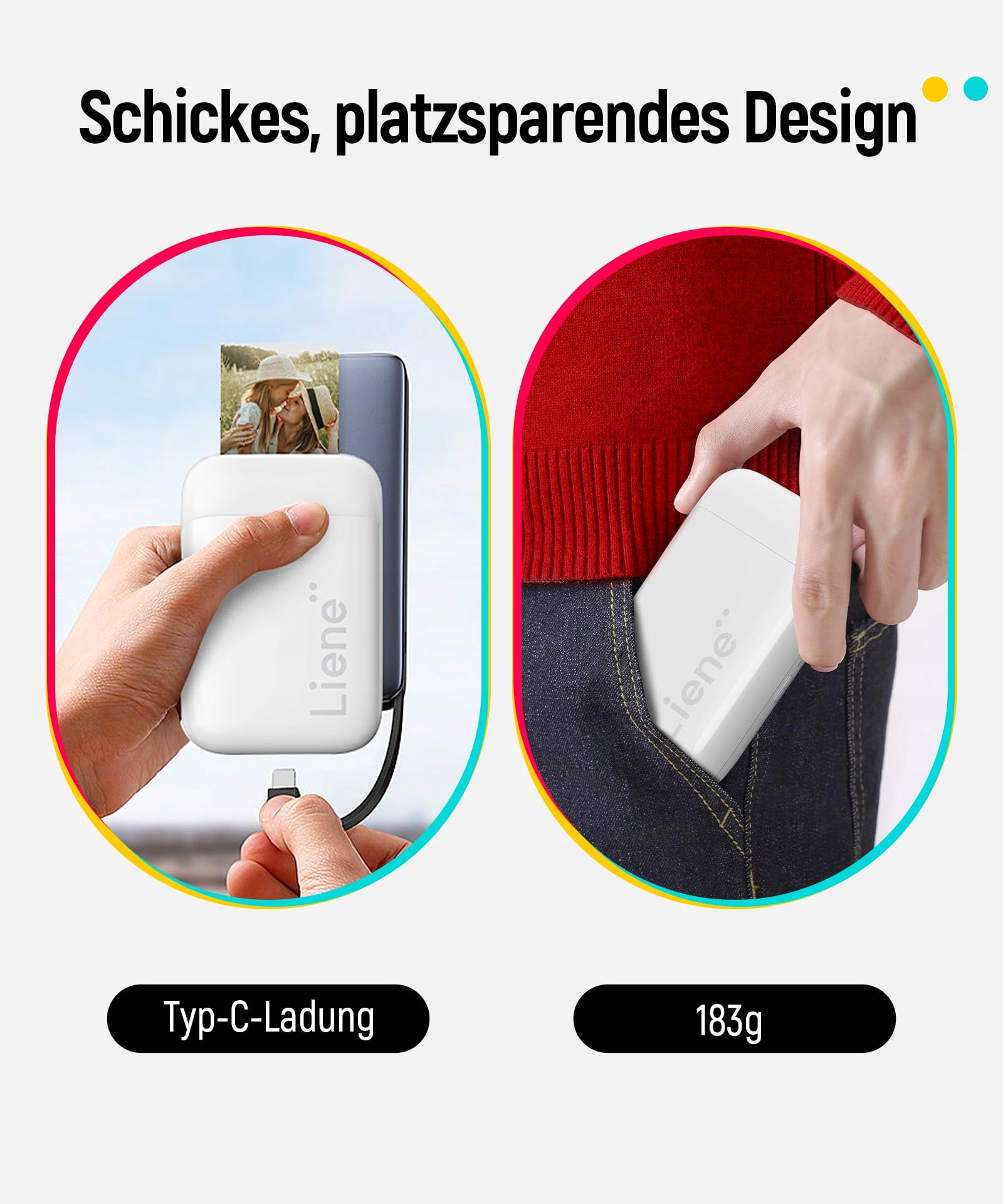 LIENE Mini Drukarka Fotograficzna Bluetooth Do Smartfona Z Papierem — miniatura 3