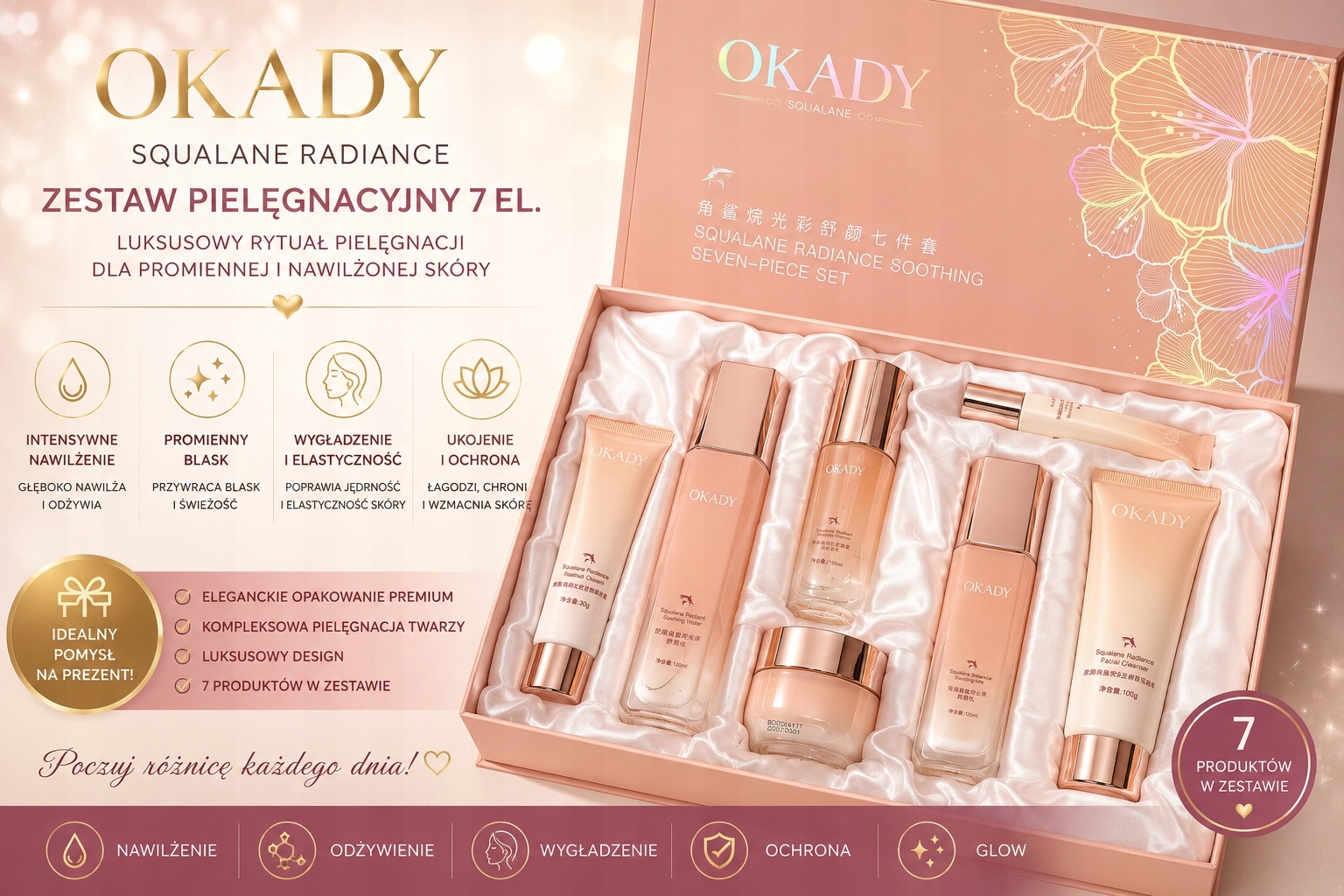 Okady Sada pro péči o obličej 7 el. Hydratace Glow Luxury