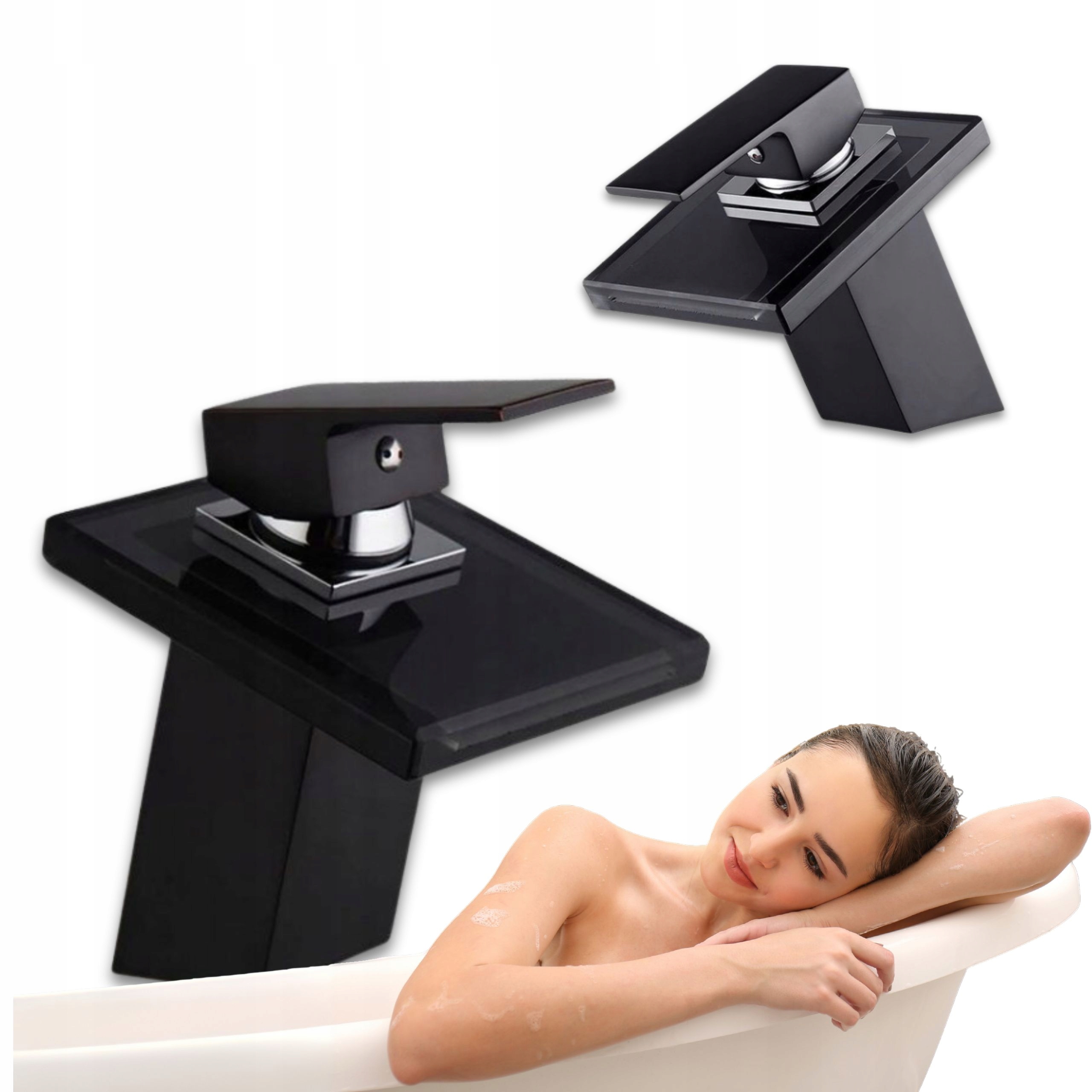 Stojánková Umyvadlová Baterie Luna Skleněná Černá Nízká Kaskáda