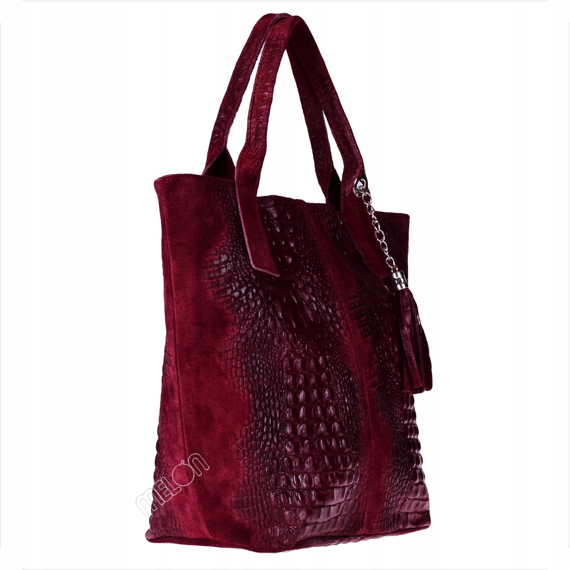 

Skórzane torebki damskie, bordowa shopper bag
