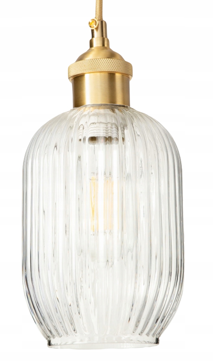 Lampa wisząca szklana przezroczysta ryflowana Torino Slim złota 30cm