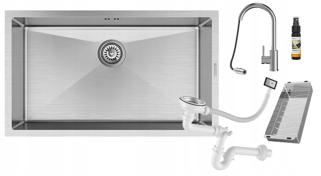 Ocelový dřez BARI74 Sada dřez Loseto baterie sifon ocelová vložka