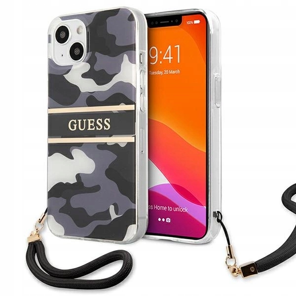 Pouzdro Guess Camo Strap Collection pro iPhone 13 černé