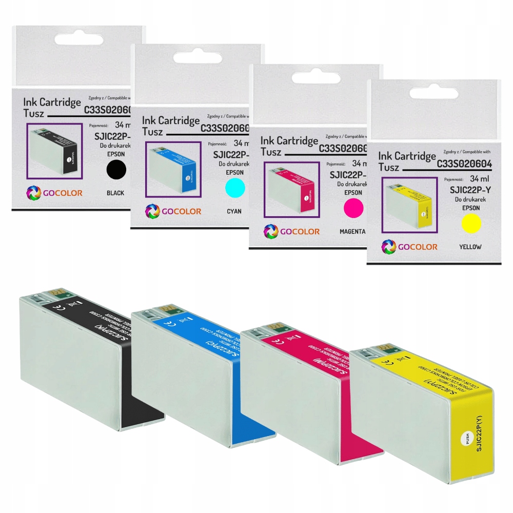 Nowy zestaw 4x tusz SJIC22P Cmyk do Epson TM-C3500 ColorWorks C3500
